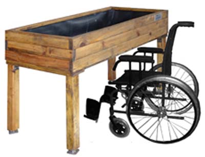 Plano de una mesa de cultivo adaptada con hueco inferior para silla de ruedas