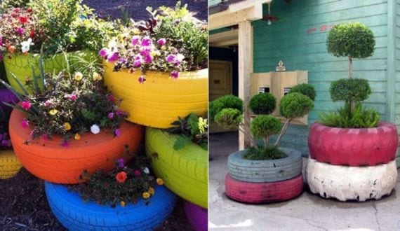 Maceta con un neumático reciclado: cómo hacerla bien