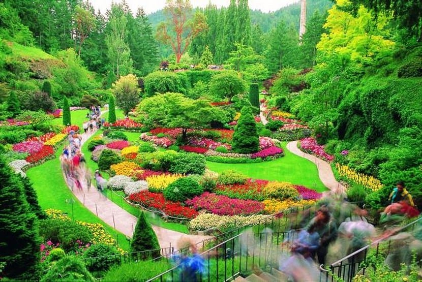Vista del jardín hundido de Butchart Gardens